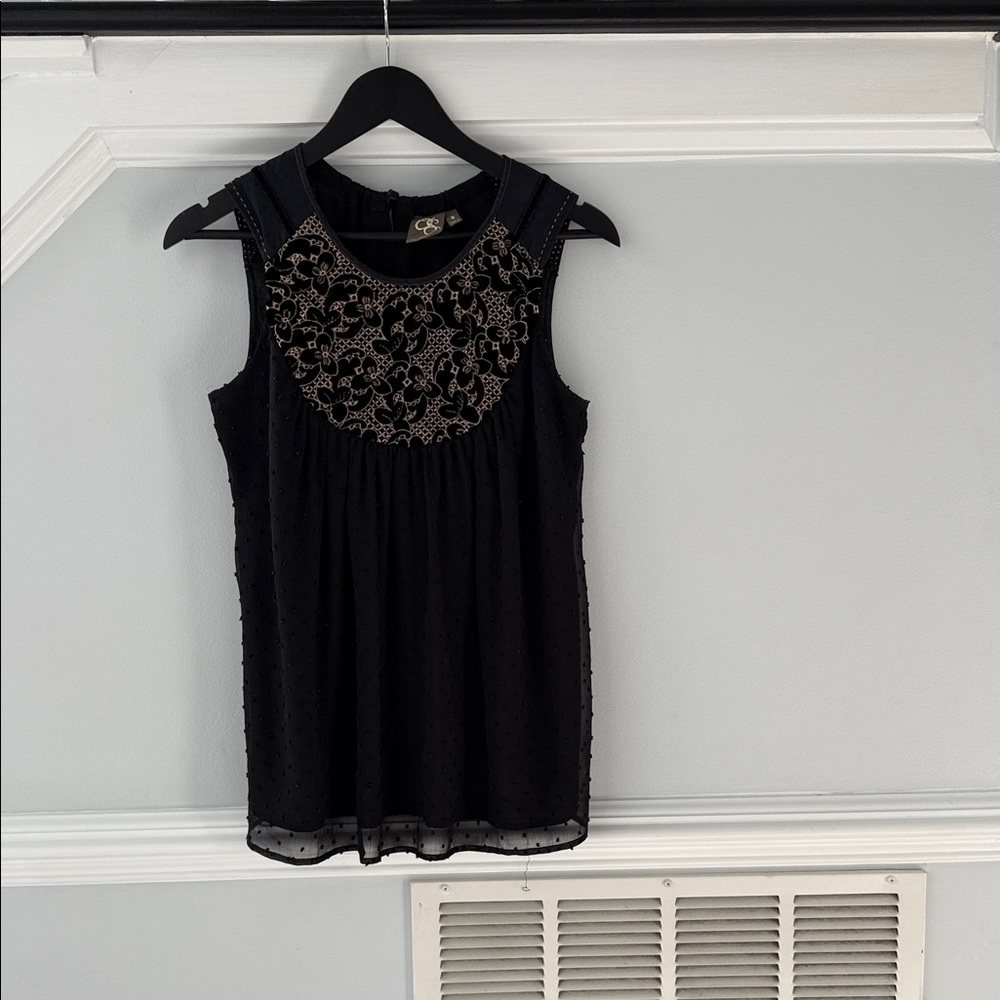 Anthropologie Black and Gold Embroidered Blouse